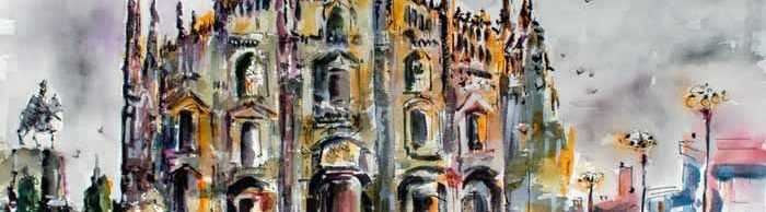 Milan Italy Art Original Large Watercolor and Ink Painting