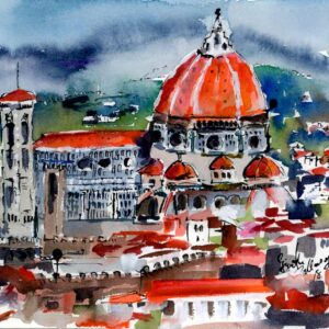 Florence Italy Painting Cathedral Original Watercolor Art