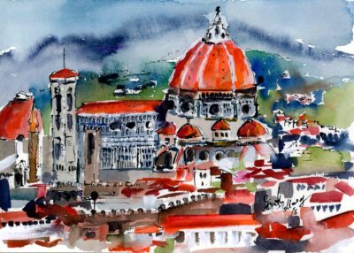 Florence Italy Painting Cathedral Original Watercolor Art