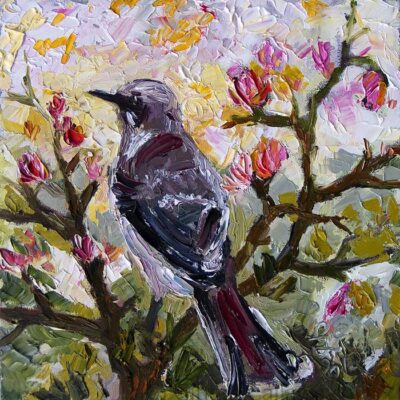 Impressionist Mockingbird Original Fine Art Oil Painting