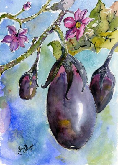 Eggplant Food Art Watercolors
