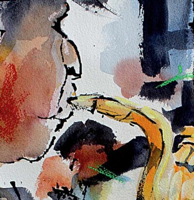 Contemporary Music Art Baritone Sax Player Mixed Media by Ginette Fine Art detail