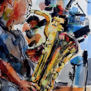 Contemporary Art Baritone Sax Player Music Art by Ginette Fine Art