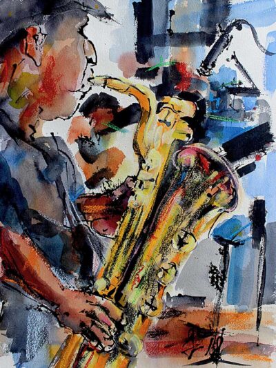Contemporary Art Baritone Sax Player Music Art by Ginette Fine Art