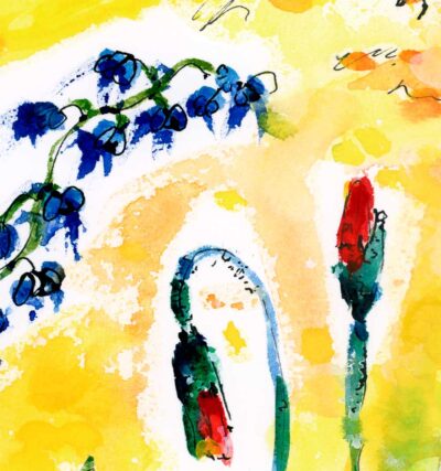Red Poppies Provence Watercolor Painting detail