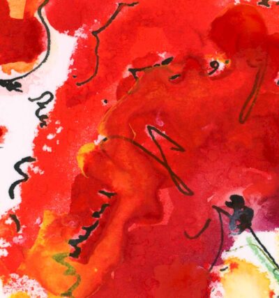 Red Poppies Provence Watercolor Painting detail 2