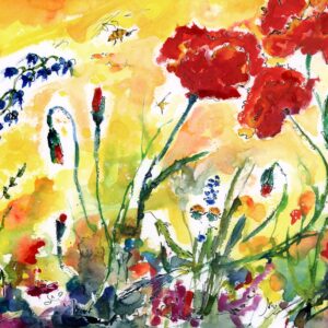 Red Poppies Provence Watercolor Painting by Ginette