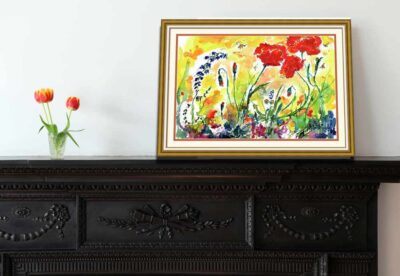 Red Poppies Provence Watercolor Painting display
