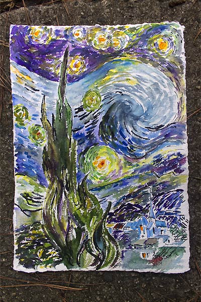Watercolors after Vincent Van Gogh Starry Night - Ginette Paints Watercolors  / Impressionist Oil Paintings