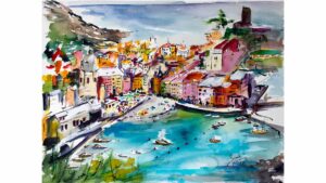 Vernazza Dreams Watercolor and Ink by Ginette