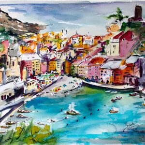 Vernazza Dreams Watercolor and Ink by Ginette