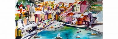 Vernazza Dreams Watercolor and Ink by Ginette