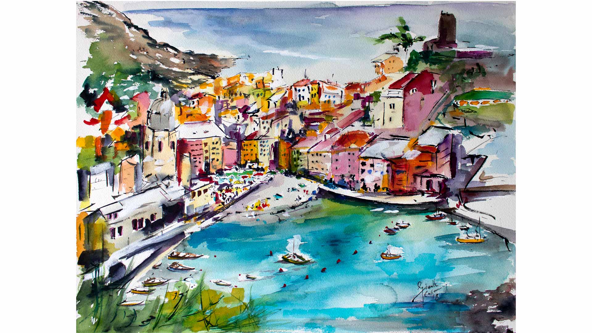 Vernazza Dreams Watercolor and Ink by Ginette