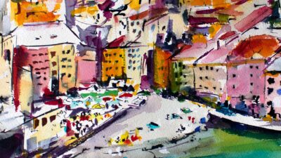 Vernazza Dreams Watercolor and Ink by Ginette detail