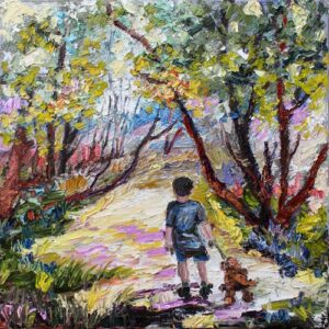 walking the dog oil painting