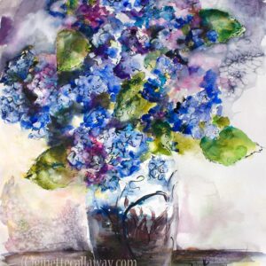 Blue Hydrangeas Still Life Watercolors