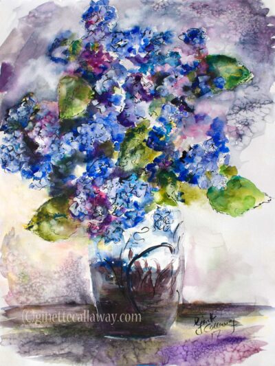 Blue Hydrangeas Still Life Watercolors