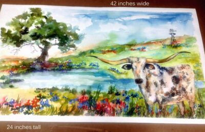 Texas Longhorn Watercolor painting by Ginette 2