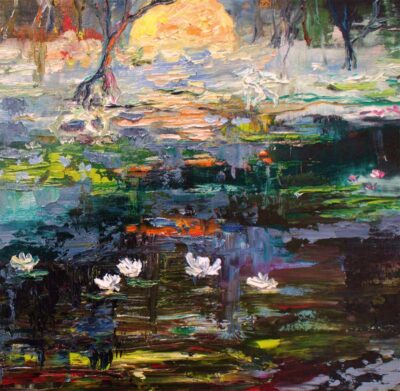 Landscape Wetlands Black Water Post Impressionist Art detail 2