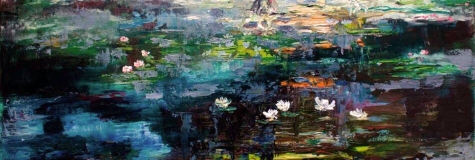 Wetlands Black Water white lily pads post impressionist art