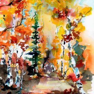 Autumn Forest Symphony Watercolors Trees Paintings