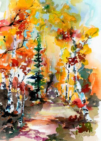 Autumn Forest Symphony Watercolors Trees Paintings