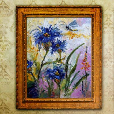 Cornflowers Provence Impressionist Oil Painting frame
