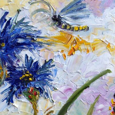 Cornflowers Provence Impressionist Oil Painting detail