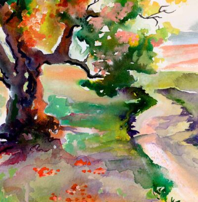 Oak Tree Landscape Watercolors Ginette Fine Art