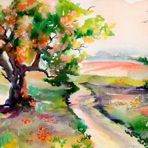 oak tree landscape watercolors w