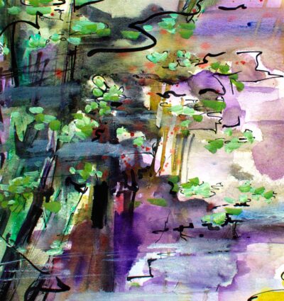 Water Reflections Expressive Watercolors and ink Painting D2