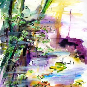 Water Reflections Expressive Watercolors and ink Painting D