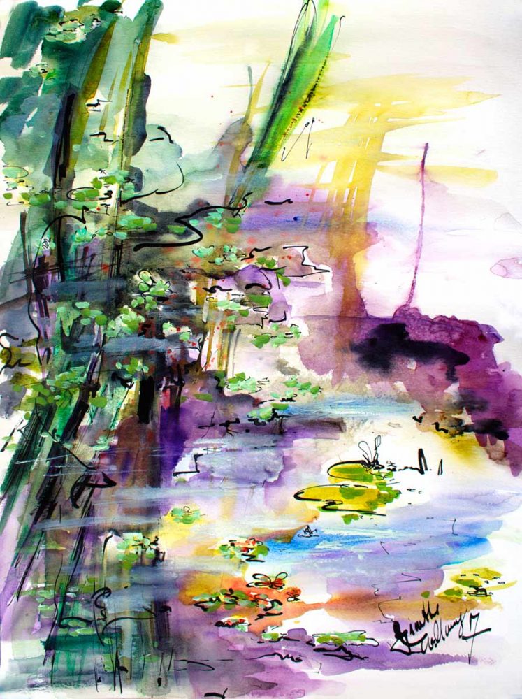 Water Reflections Expressive Watercolors and ink Painting