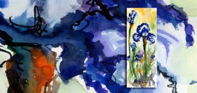 Blue Bearded Iris Watercolor and Ink Painting banner