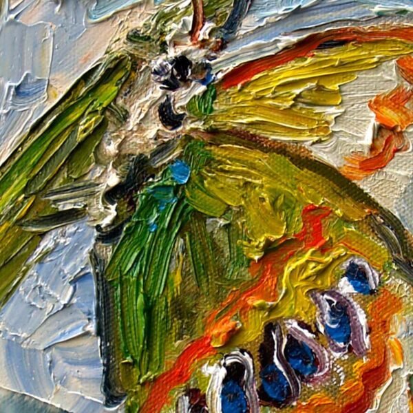 Green Tropical Butterfly Impressionist Oil Painting  - Image 2