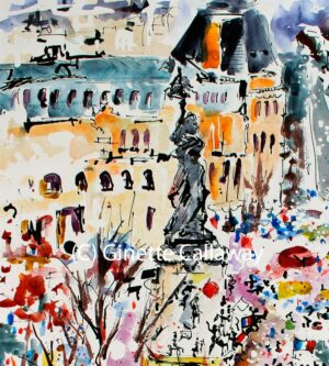 Paris Unity March Watercolor Painting D