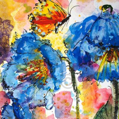 Blue Poppies Watercolors and Ink D copy