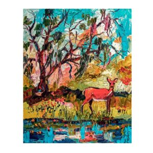 A Deer By The Lily Pond Oil Painting