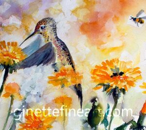 dandelions bees hummingbirds watercolors D