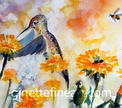 dandelions bees hummingbirds watercolors D