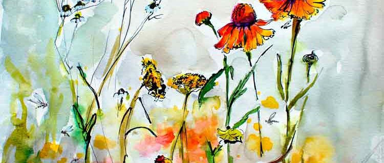 Wildflowers Gathering Watercolors Floral Art showcased
