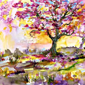 Spring Blossoms Trees Watercolor Painting