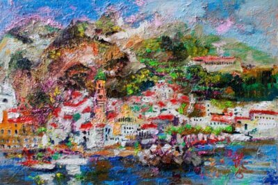 Sailing Past Amalfi Italy Large Original Oil Painting