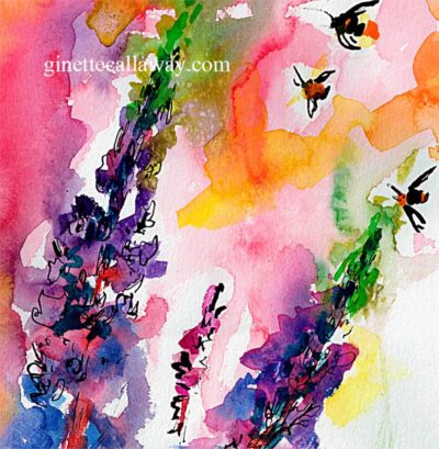 Lupines Flower Watercolors and Ink detail