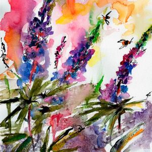 Lupines Flower Watercolors and Ink