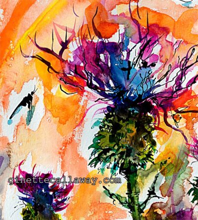 Thistles Botanical Watercolor and Ink detail 2