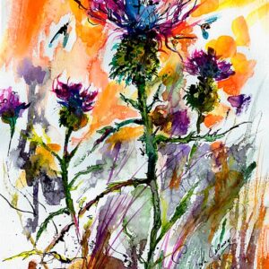 Thistles Botanical Watercolor and Ink