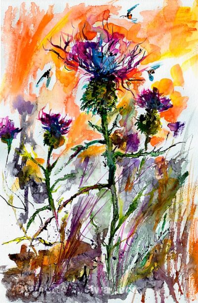 Thistles Botanical Watercolor and Ink