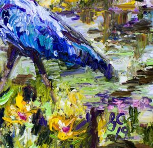 Impressionism todat detail of blue heron oil painting by ginette