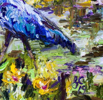Impressionism todat detail of blue heron oil painting by ginette